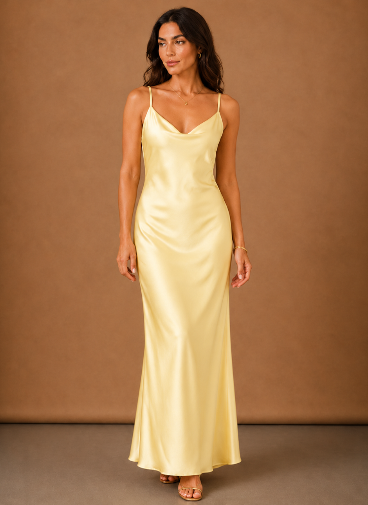 gold cowl neck maxi dress Women's Satin – Elegant Evening Occasion creating a flattering Kelsi Dagger Frankie Black size:M. color: Neutrals