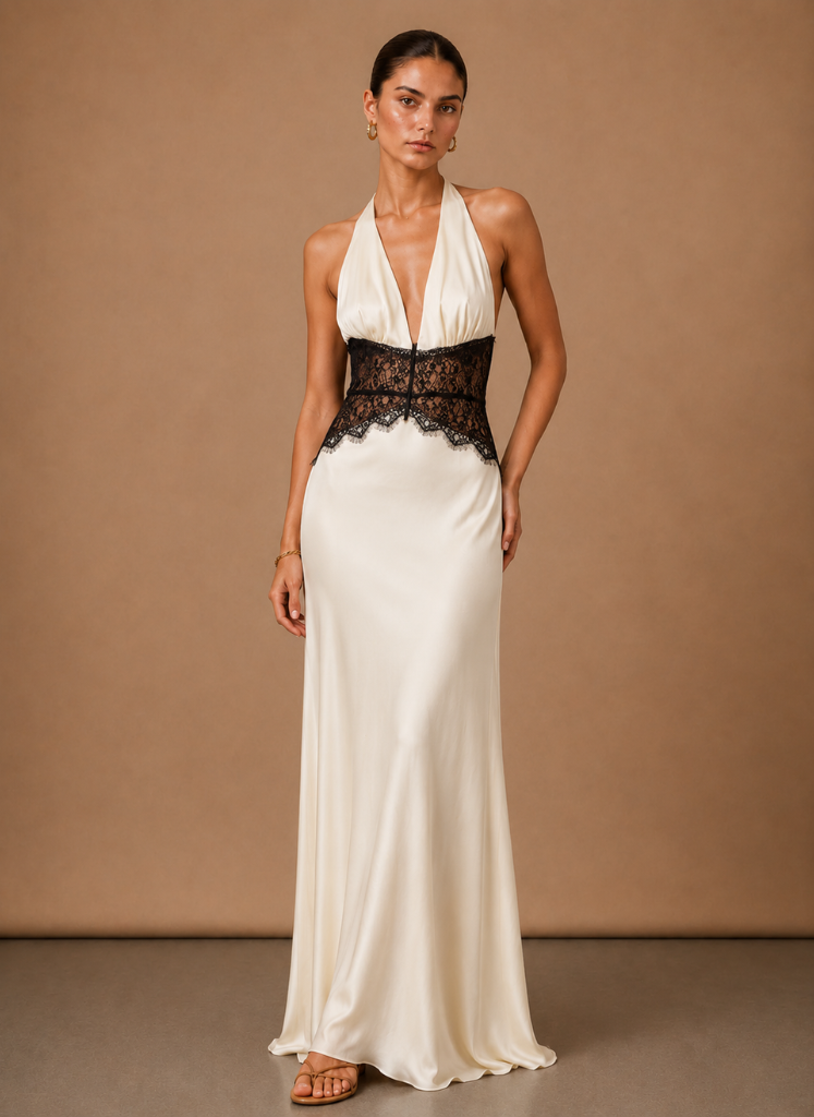halter maxi dress wedding guest Women’s Satin Halter Maxi Dress – Elegant Wedding Guest