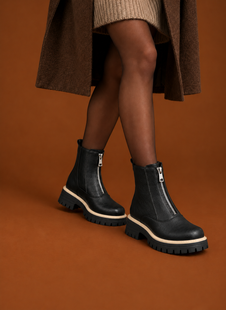 Women's Ankle Boots - Chunky Front Zip Booties | Areleon