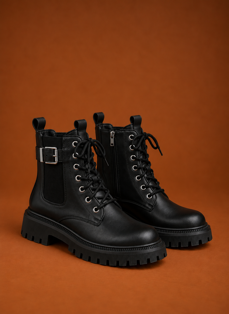 Women's Ankle Boots - Lace-Up Chunky Lug Sole Boots | Areleon
