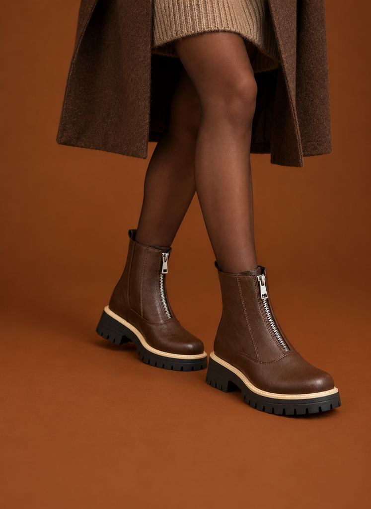 Women's Ankle Boots - Chunky Front Zip Booties | Areleon