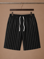Areleon | Men’s Drawstring Shorts Relaxed Casual  Striped Linen-Blend