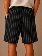 Areleon | Men’s Drawstring Shorts Relaxed Casual  Striped Linen-Blend