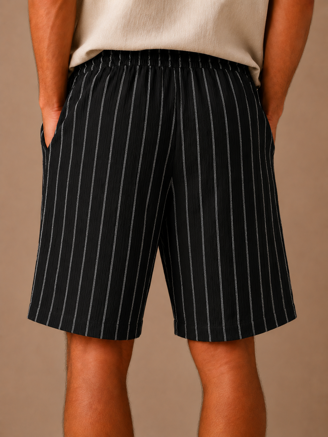 Areleon | Men’s Drawstring Shorts Relaxed Casual  Striped Linen-Blend