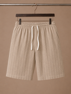 Areleon | Men’s Drawstring Shorts Relaxed Casual  Striped Linen-Blend
