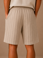 Areleon | Men’s Drawstring Shorts Relaxed Casual  Striped Linen-Blend
