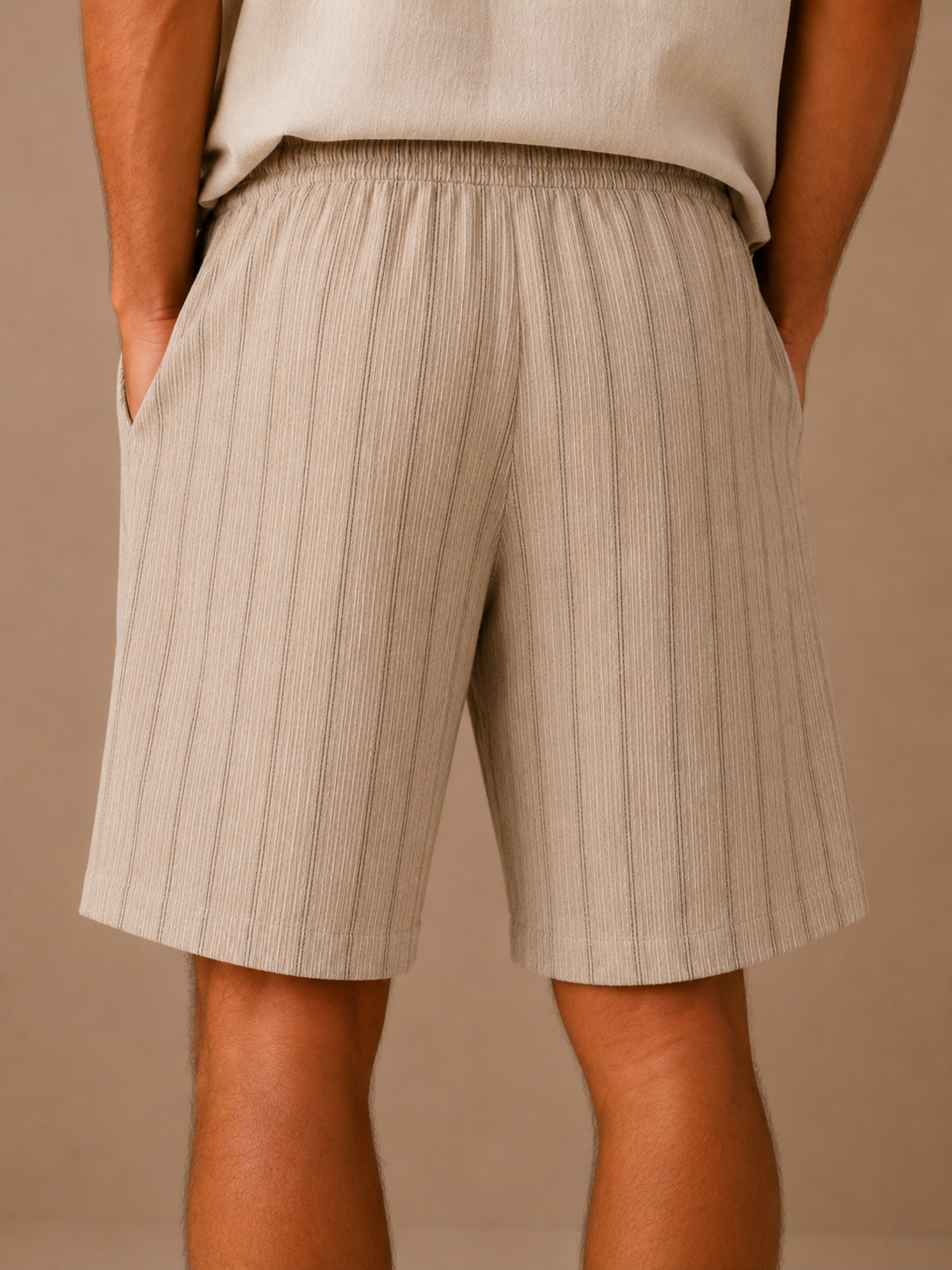 Areleon | Men’s Drawstring Shorts Relaxed Casual  Striped Linen-Blend