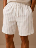 Areleon | Men’s Drawstring Shorts Relaxed Casual  Striped Linen-Blend