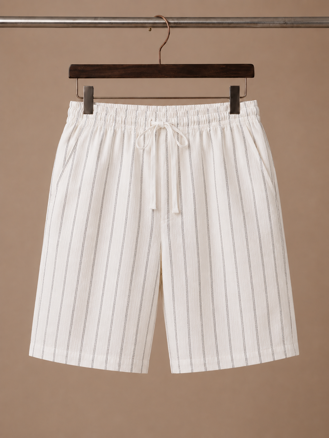 Areleon | Men’s Drawstring Shorts Relaxed Casual  Striped Linen-Blend