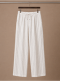 Areleon | Men’s Drawstring Trousers Relaxed Casual Striped Linen-Blend