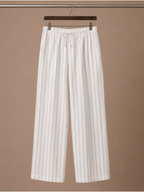 Areleon | Men’s Drawstring Trousers Relaxed Casual Striped Linen-Blend