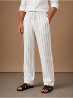 Areleon | Men’s Drawstring Trousers Relaxed Casual Striped Linen-Blend