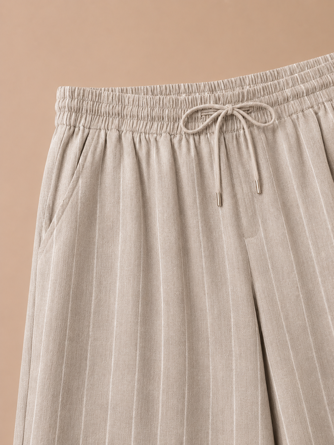 Areleon | Men’s Drawstring Trousers Relaxed Casual Striped Linen-Blend