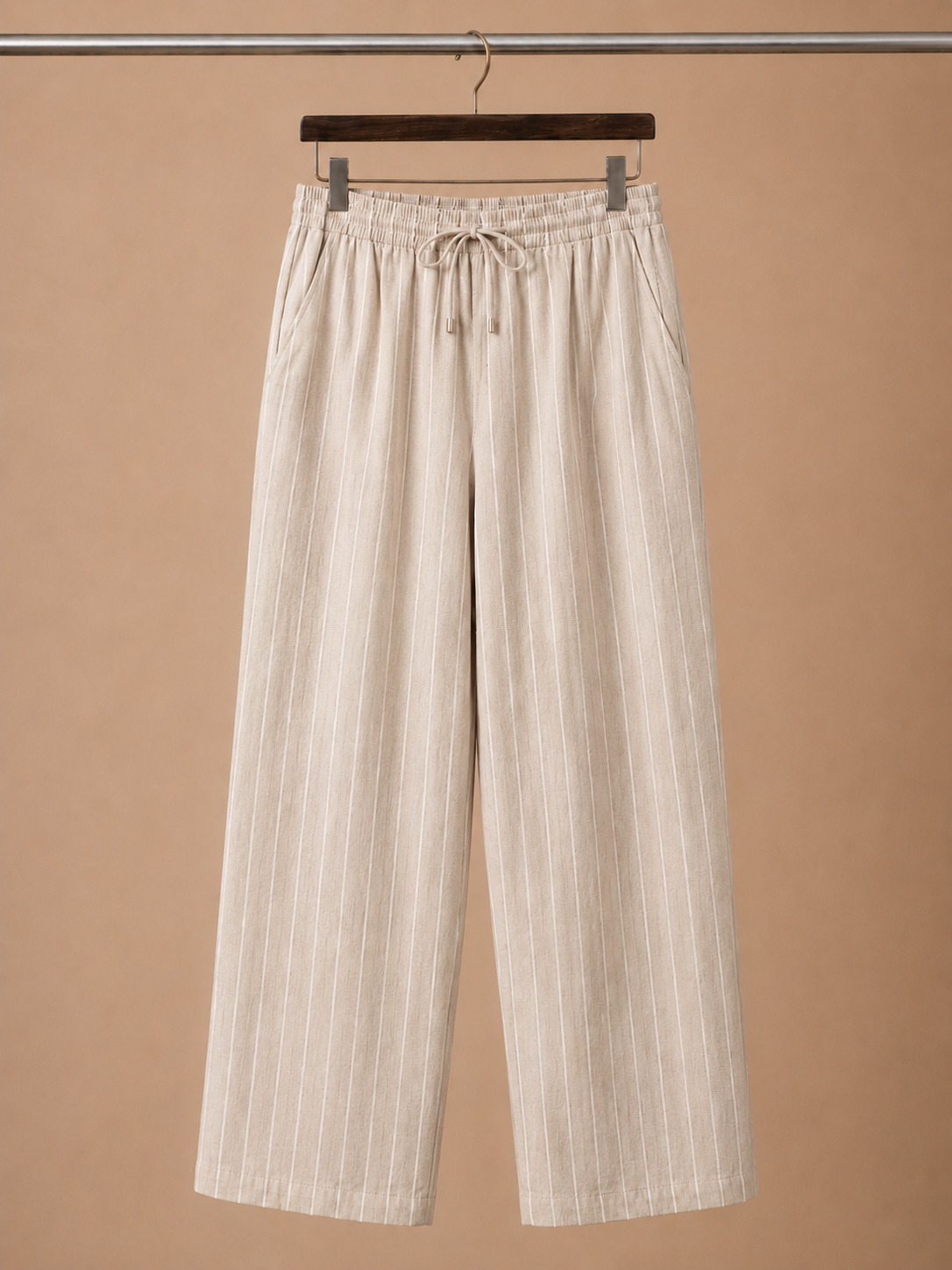 Areleon | Men’s Drawstring Trousers Relaxed Casual Striped Linen-Blend