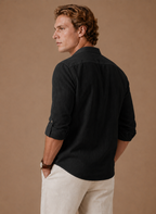 Areleon | Men’s Grandad Collar Shirt Relaxed Casual Linen-Blend