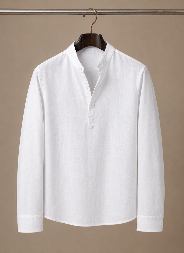 Areleon | Men’s Grandad Collar Shirt Relaxed Casual Linen-Blend