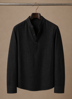 Areleon | Men’s Grandad Collar Shirt Relaxed Casual Linen-Blend