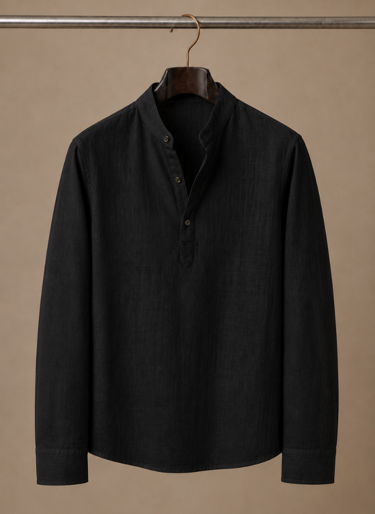 Areleon | Men’s Grandad Collar Shirt Relaxed Casual Linen-Blend