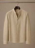 Areleon | Men’s Grandad Collar Shirt Relaxed Casual Linen-Blend