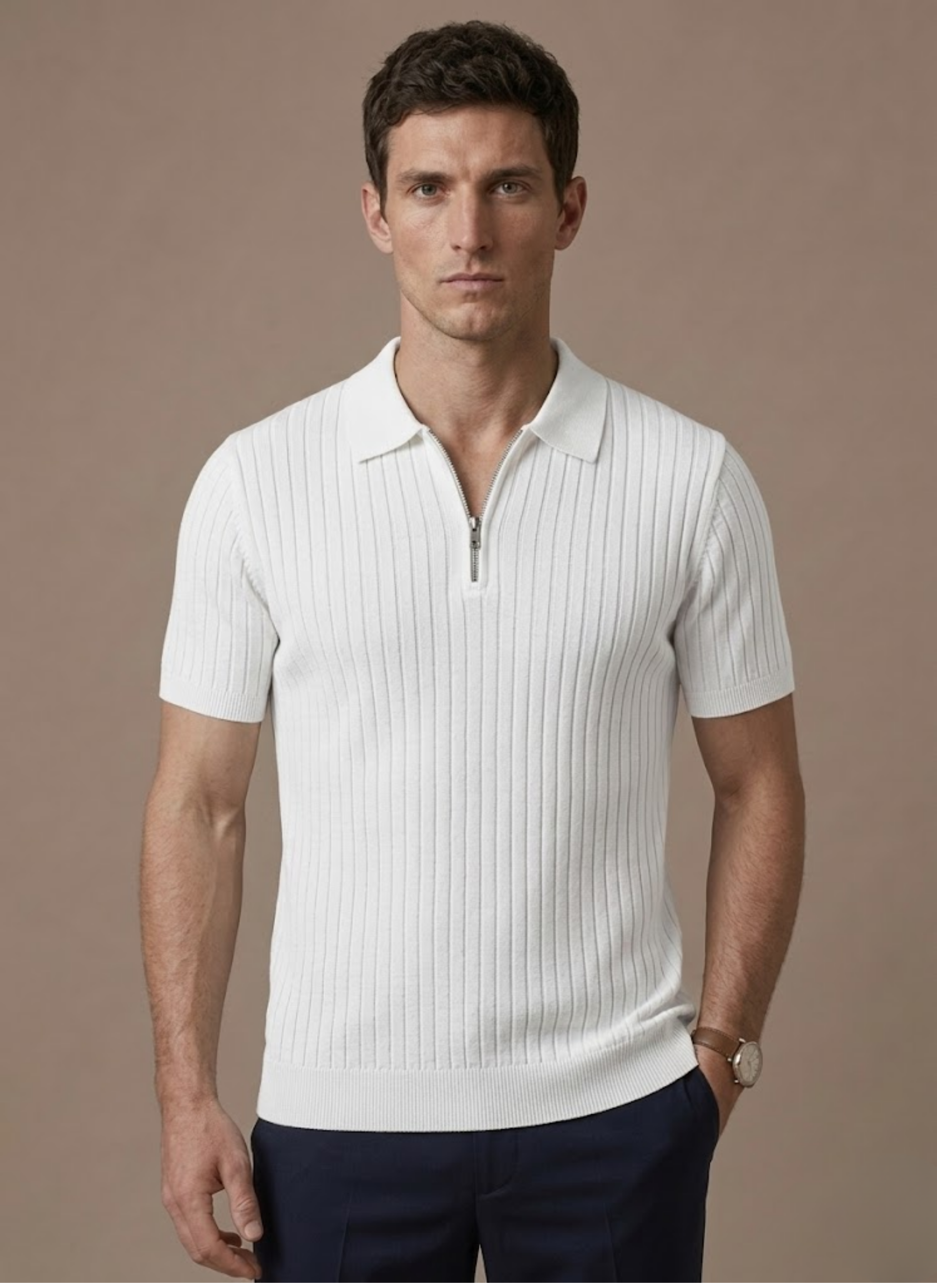 Areleon | Men’s Breathable Knit Polo Shirt – Striped Summer Short Sleeve