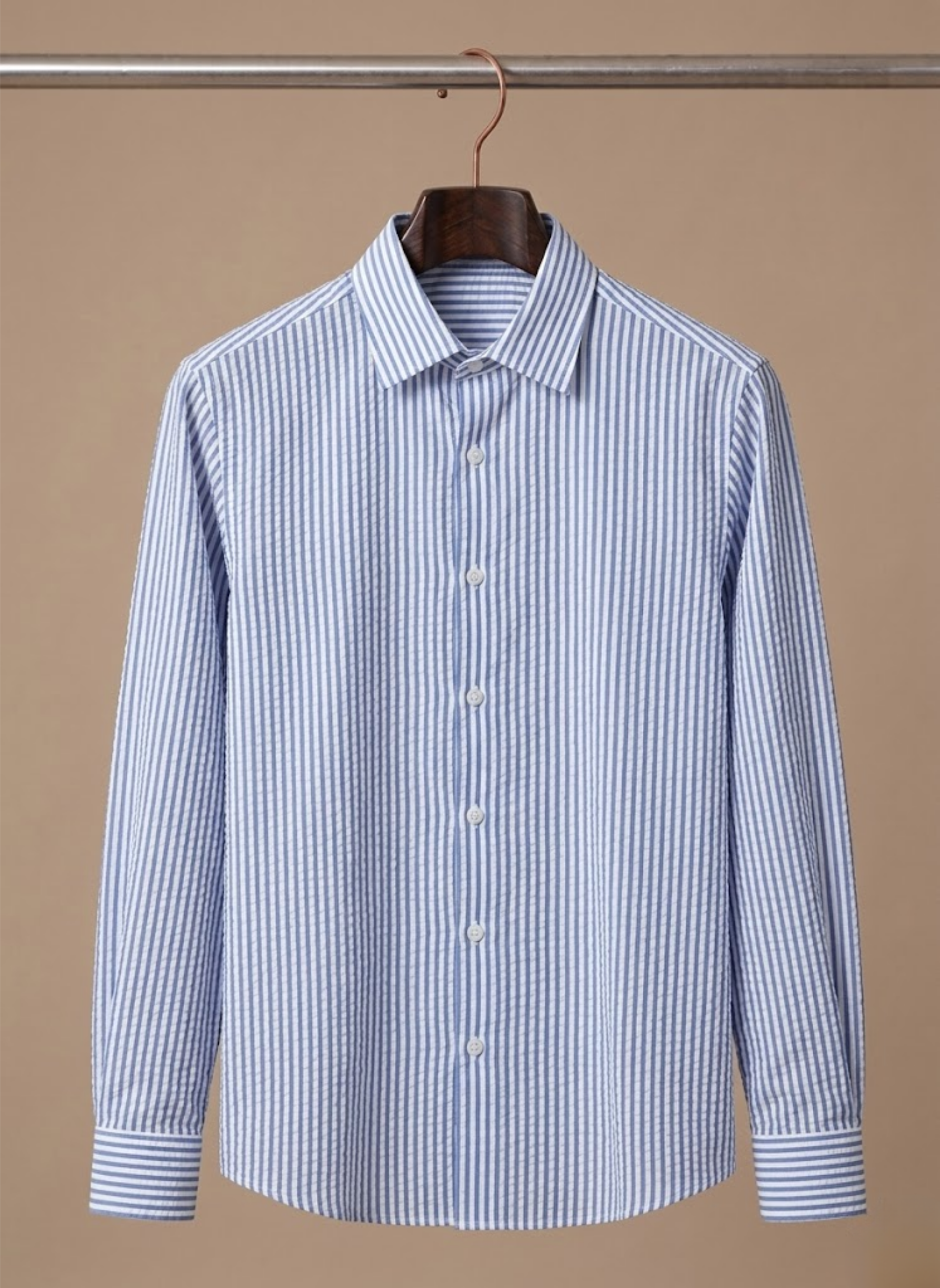 Areleon | Men’s Seersucker Striped Shirt Breathable Long Sleeve Summer
