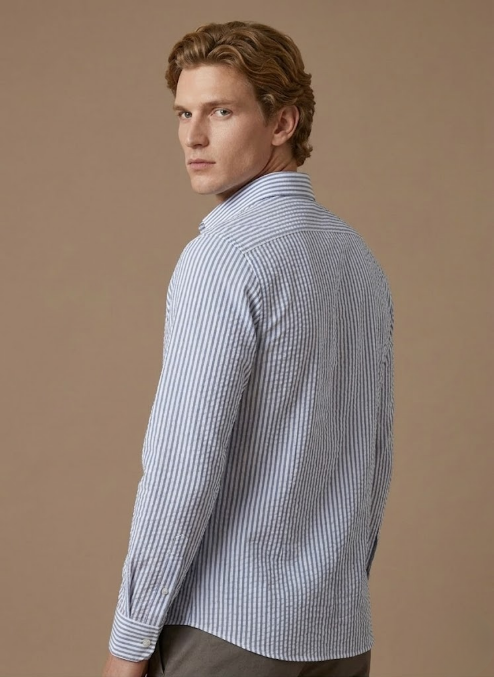 Areleon | Men’s Seersucker Striped Shirt Breathable Long Sleeve Summer