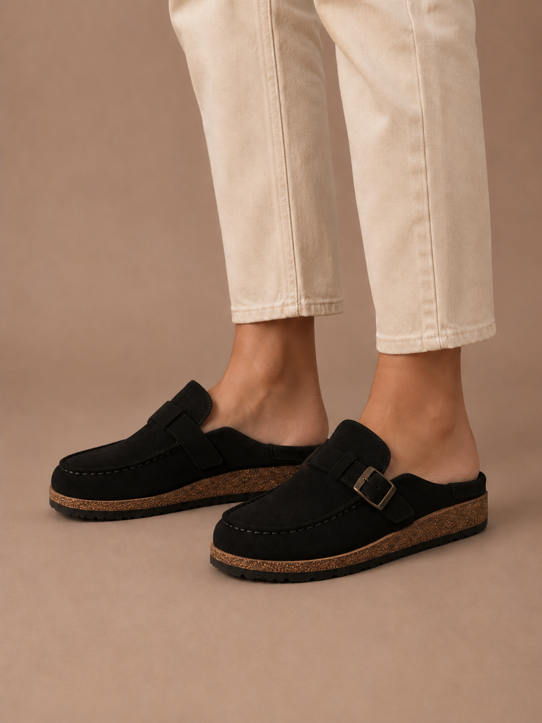 Areleon | Mule Clogs Women Casual Slip-On Buckle Detail Suede