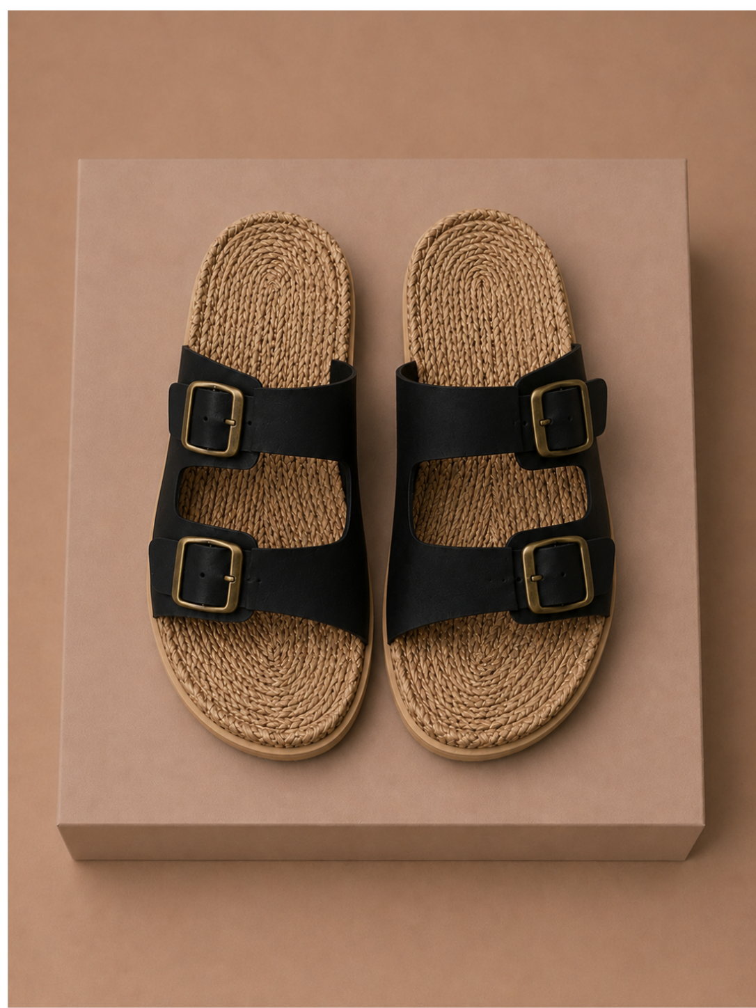Areleon | Women’s Double Buckle Slide SandalsCream Faux Leather
