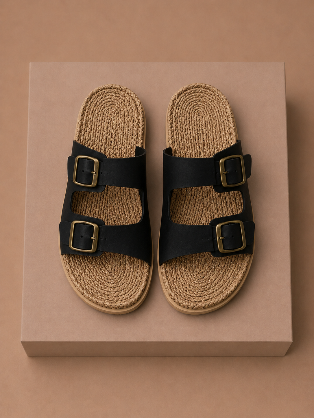 Areleon | Women’s Double Buckle Slide SandalsCream Faux Leather