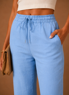Areleon | Women’s Linen-Blend Relaxed Elastic Waist Trousers