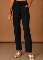 Areleon | Women’s Linen-Blend Relaxed Elastic Waist Trousers