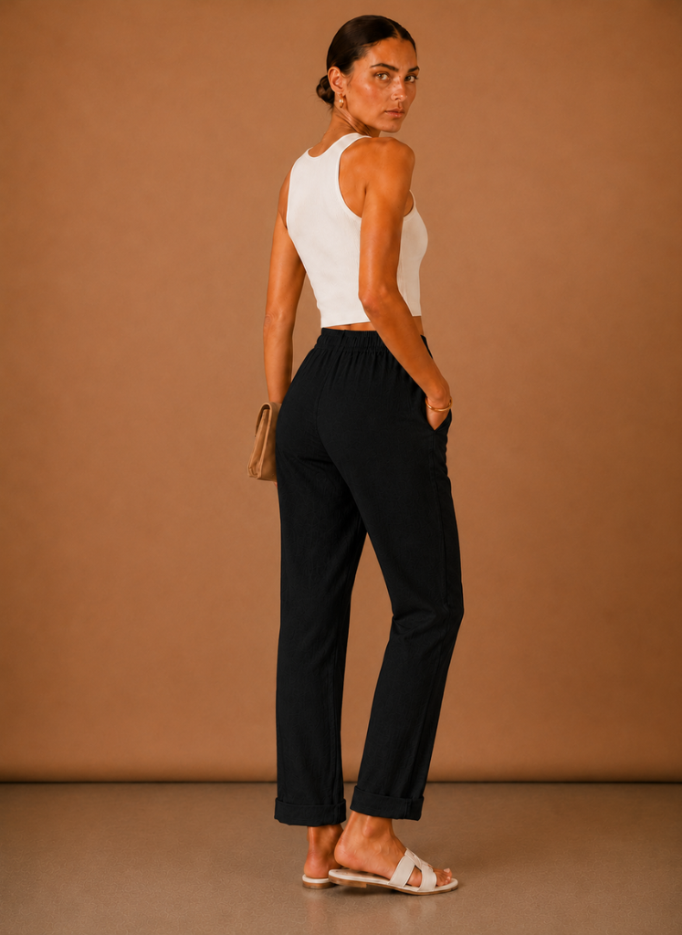 Areleon | Women’s Linen-Blend Relaxed Elastic Waist Trousers