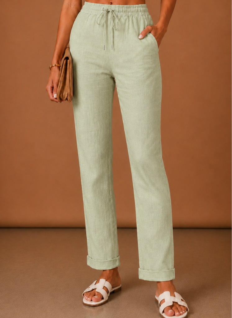 Areleon | Women’s Linen-Blend Relaxed Elastic Waist Trousers