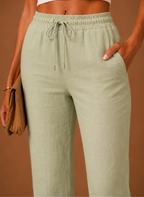 Areleon | Women’s Linen-Blend Relaxed Elastic Waist Trousers