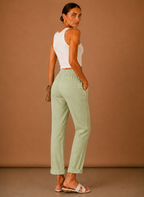 Areleon | Women’s Linen-Blend Relaxed Elastic Waist Trousers