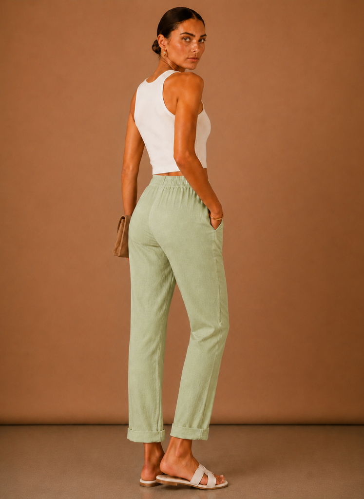 Areleon | Women’s Linen-Blend Relaxed Elastic Waist Trousers