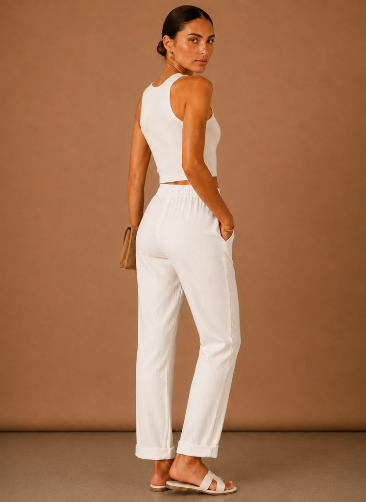 Areleon | Women’s Linen-Blend Relaxed Elastic Waist Trousers
