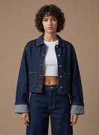 Areleon | Women’s Oversized Denim Jacket Dark Blue Casual Spring Layer
