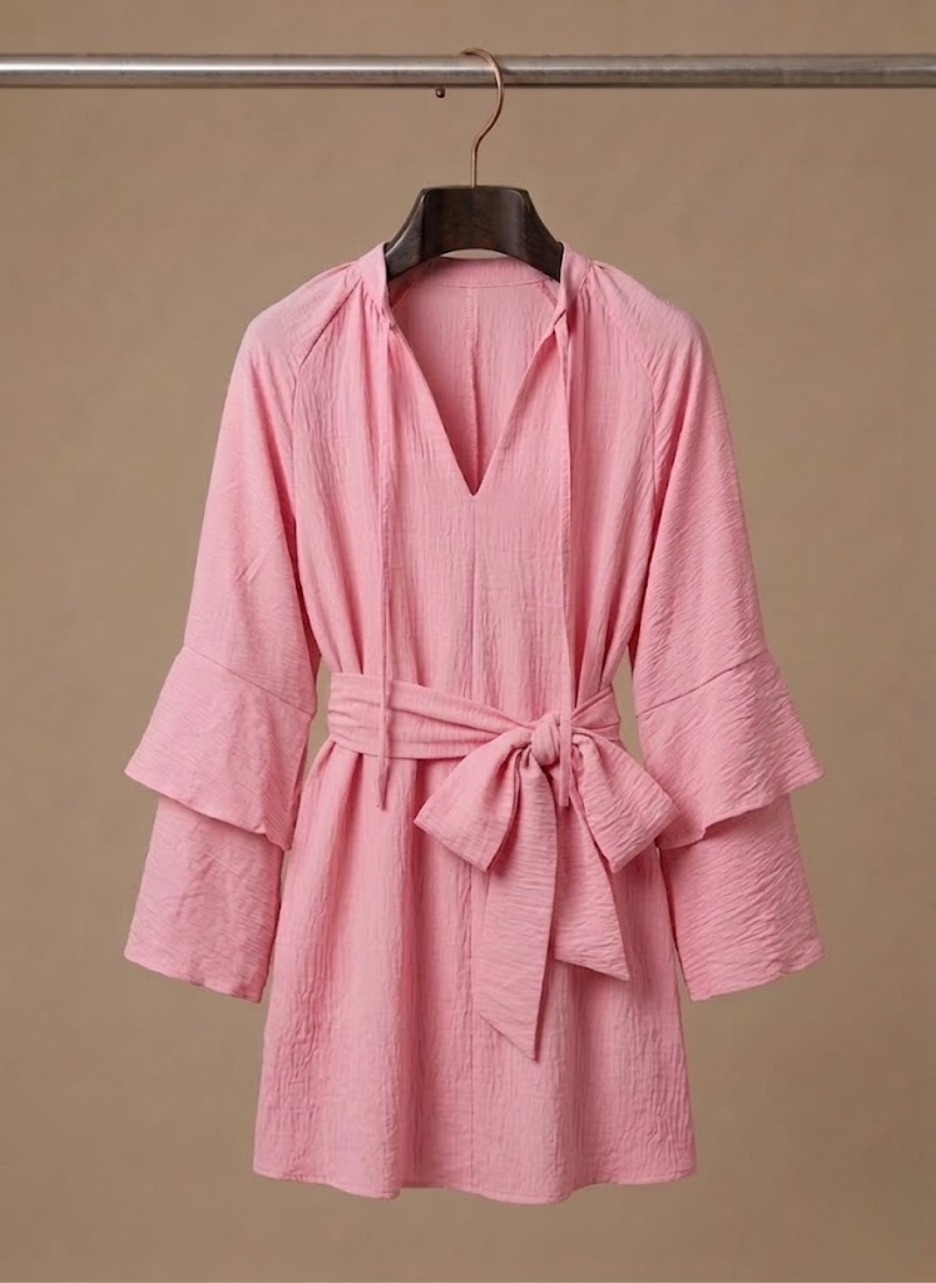 Areleon | Women’s Ruffle Hem Mini Dress – Long Sleeve Belted Waist