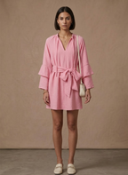 Areleon | Women’s Ruffle Hem Mini Dress – Long Sleeve Belted Waist