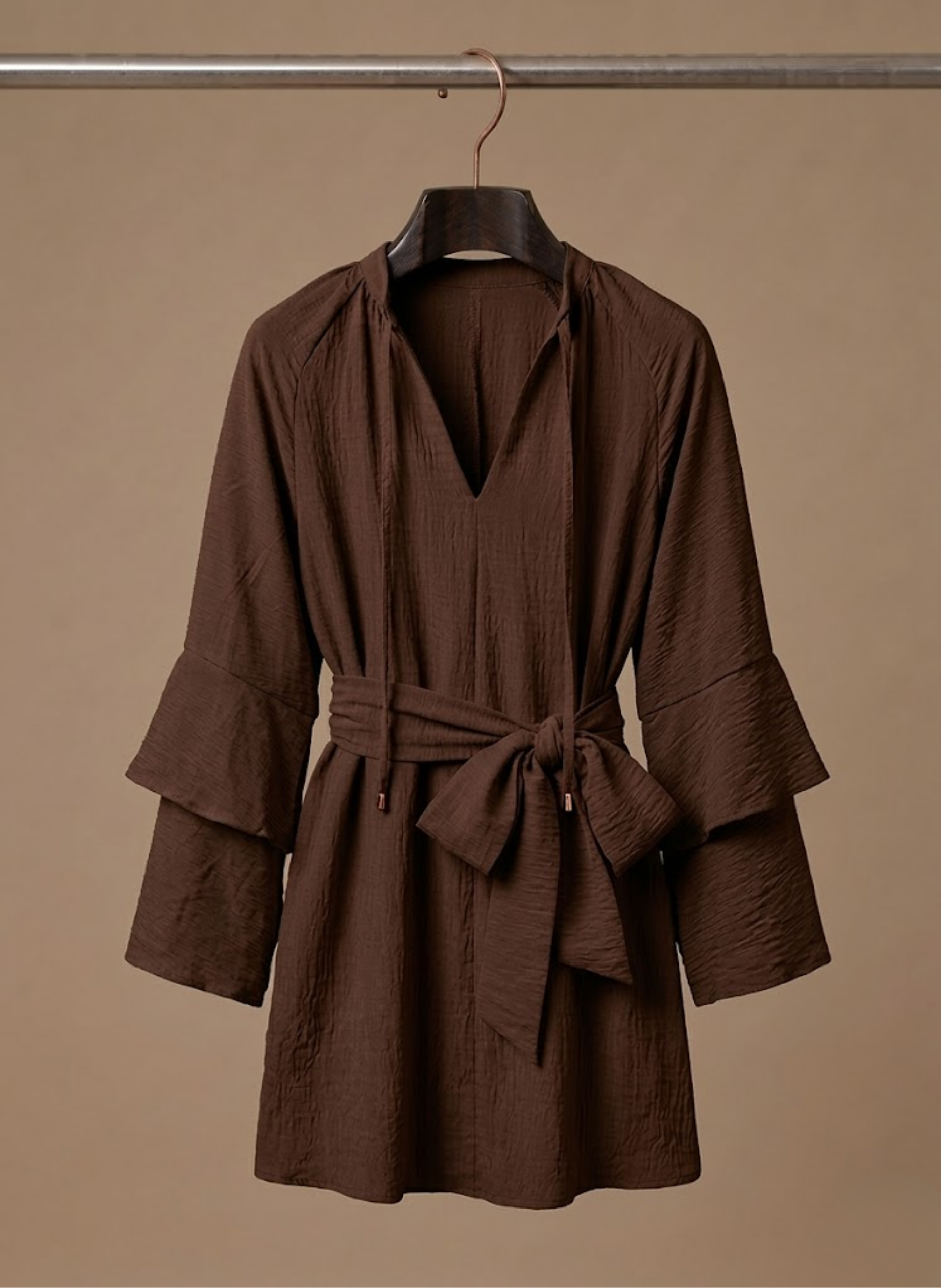 Areleon | Women’s Ruffle Hem Mini Dress – Long Sleeve Belted Waist