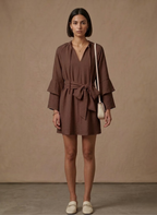 Areleon | Women’s Ruffle Hem Mini Dress – Long Sleeve Belted Waist