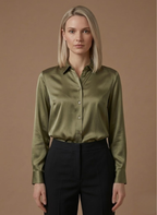 Areleon | Women’s Satin Button Shirt Long Sleeve Casual Elegant Blouse