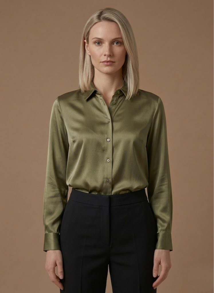 Areleon | Women’s Satin Button Shirt Long Sleeve Casual Elegant Blouse