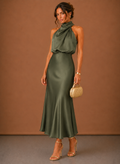 Areleon | Women’s Satin Halter Maxi Dress for Weddings and Formal Events