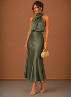 Areleon | Women’s Satin Halter Maxi Dress for Weddings and Formal Events