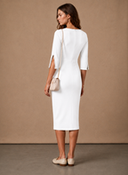 Areleon | Women’s Slim Fit Midi Dress Split Sleeve Pearl Detail