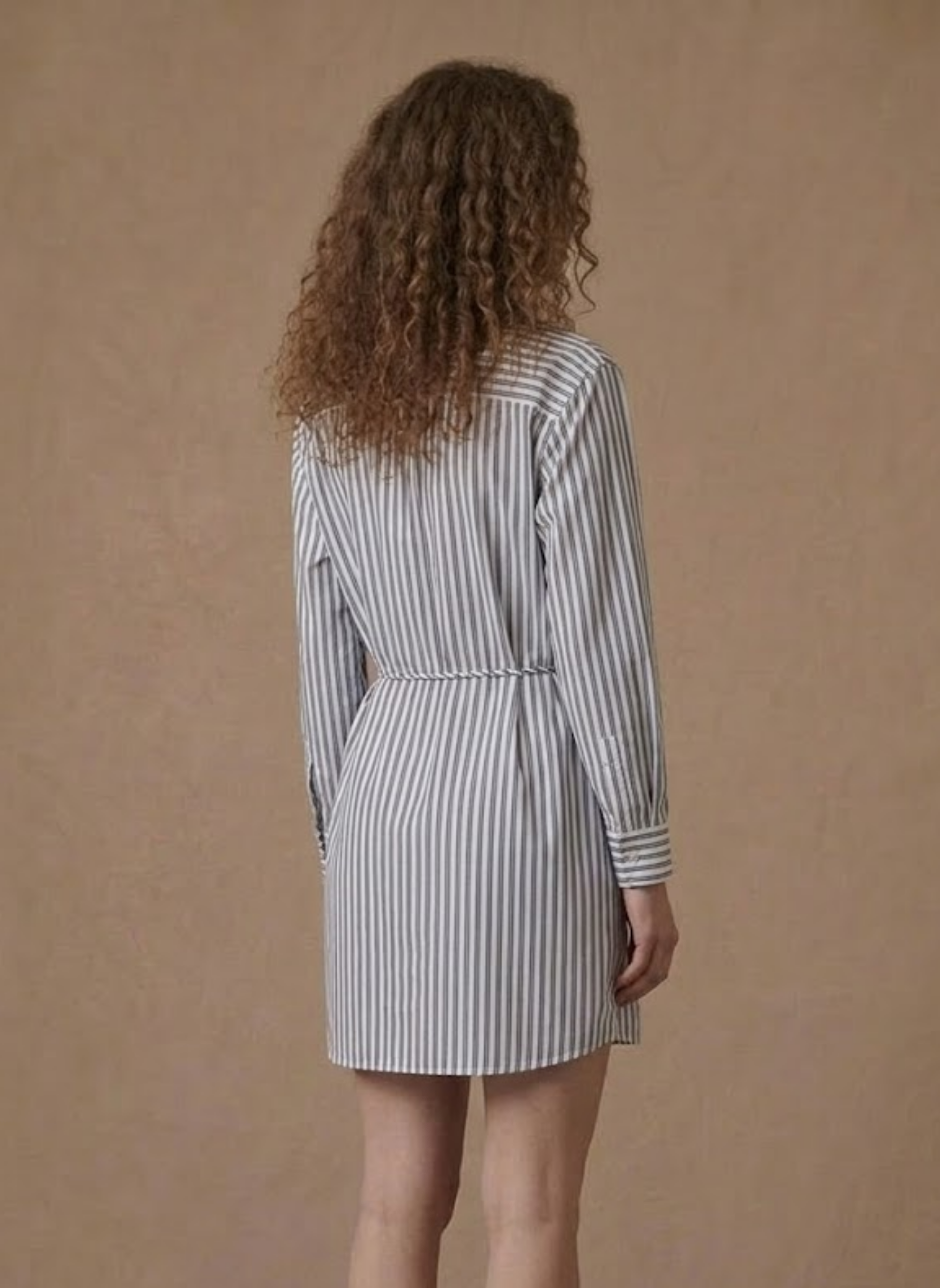 Areleon | Women’s Striped Tie Waist Shirt Dress Long Sleeve Casual Midi