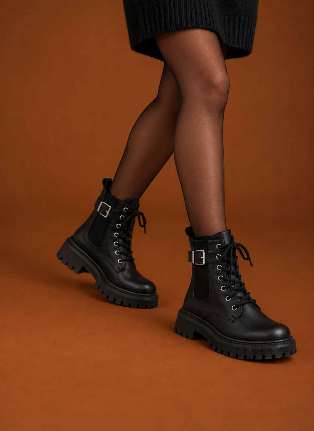 Women's Ankle Boots - Lace-Up Chunky Lug Sole Boots | Areleon