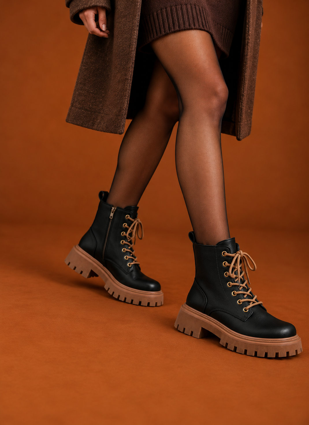 Women's Lace-Up Ankle Boots - Fleece Lined Combat Boots | Areleon